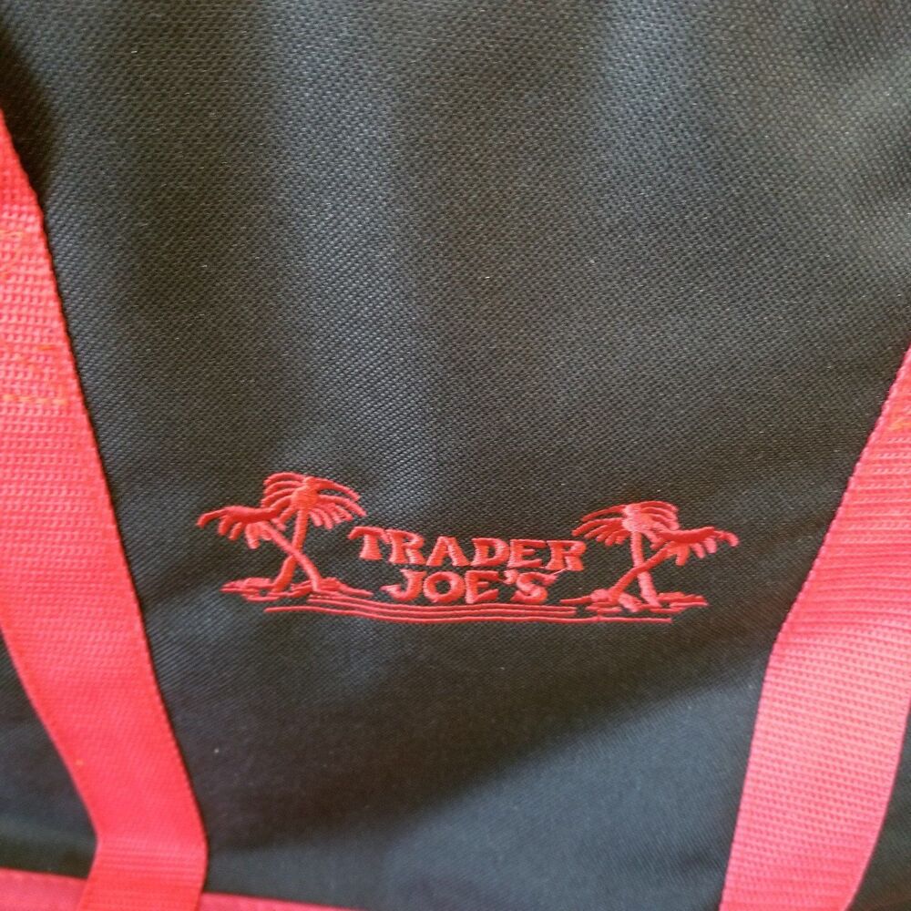 trader joe's insulated bag black and red nylon Unisex